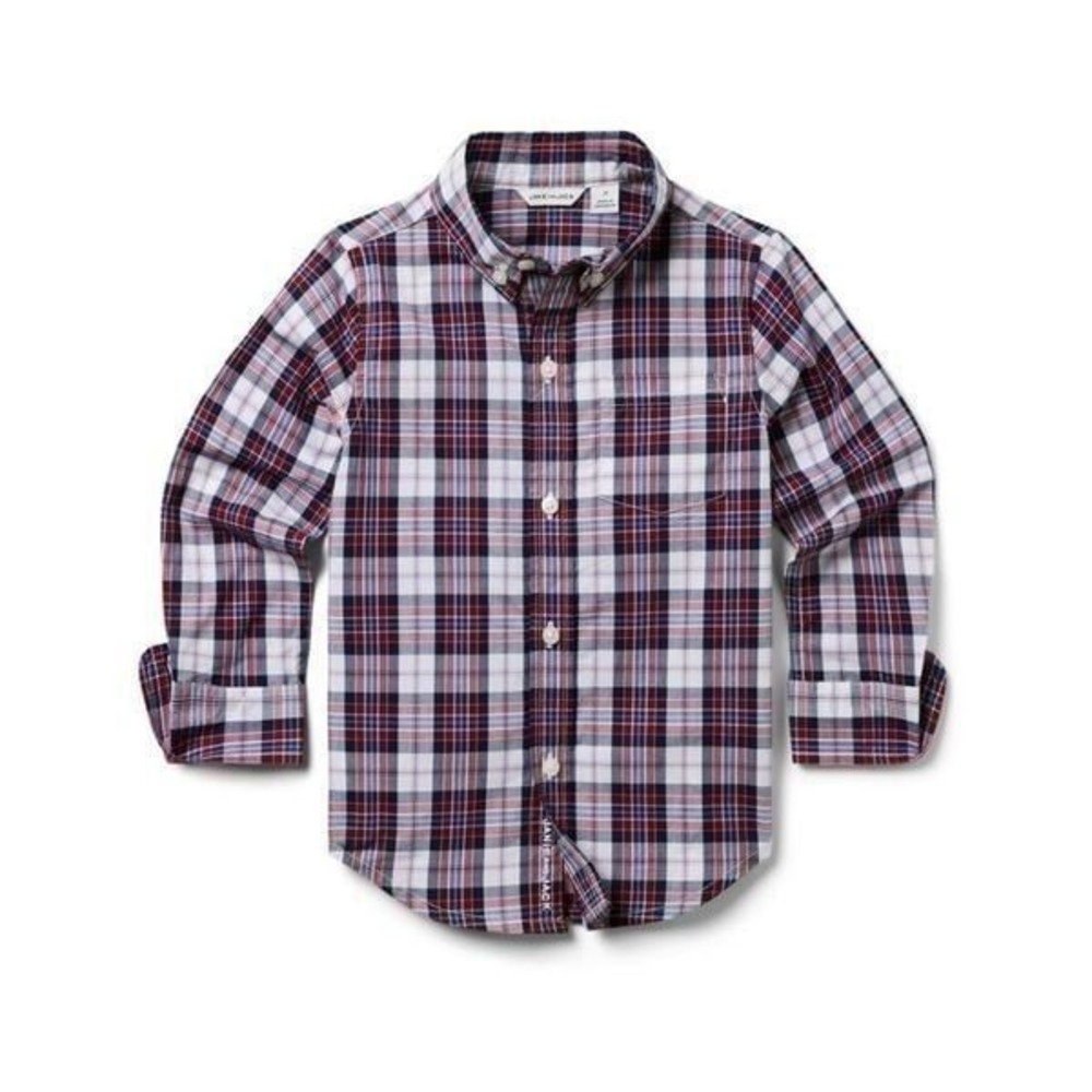 JANIE & JACK Boys Plaid Button Down‎ Long Sleeve Shirt Casual Red Blue 18-24m